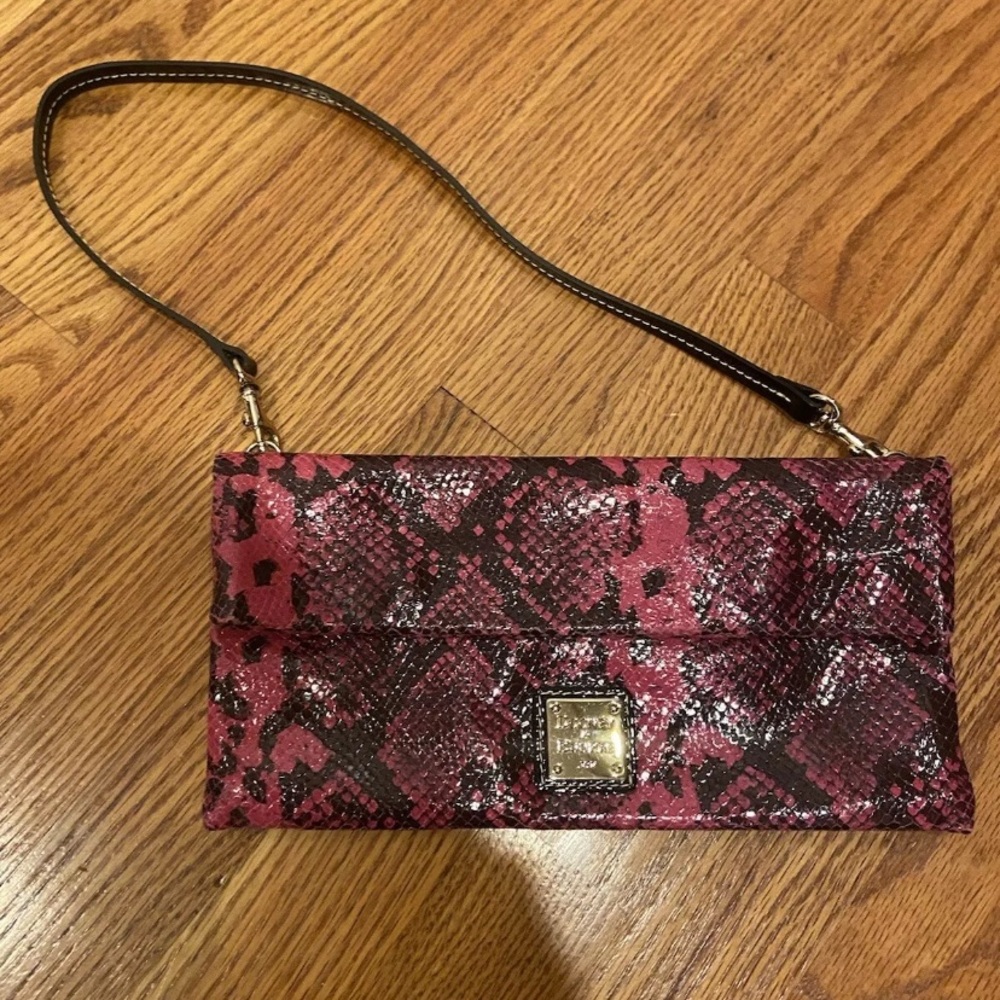 Dooney & Bourke Small Dixon Fuchsia Snake Skin Leather Crossbody
